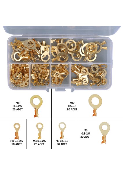 Yuvarlak Kablo Pabuç Seti - 150 Adet 6 Çeşit - Halka Kablo Ucu (M10-M8-M6-M5-M4-M3) - Yuvarlak Amfi Topraklama Terminali - 150 Adet fiyatları