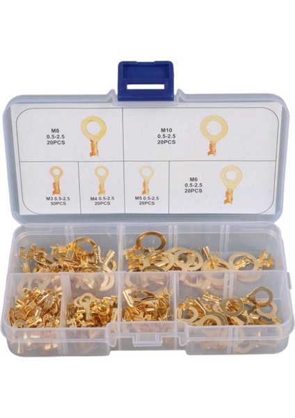 Yuvarlak Kablo Pabuç Seti - 150 Adet 6 Çeşit - Halka Kablo Ucu (M10-M8-M6-M5-M4-M3) - Yuvarlak Amfi Topraklama Terminali - 150 Adet modelleri