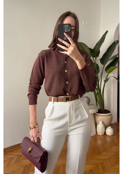 Düğmeli Simli Yeni Sezon Triko- Kahverengi fiyatları