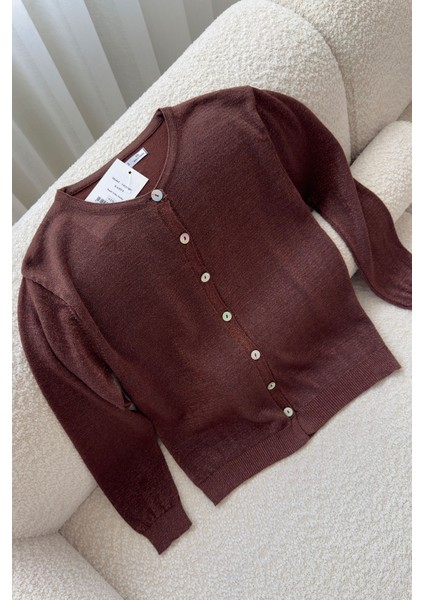 Düğmeli Simli Yeni Sezon Triko- Kahverengi modelleri