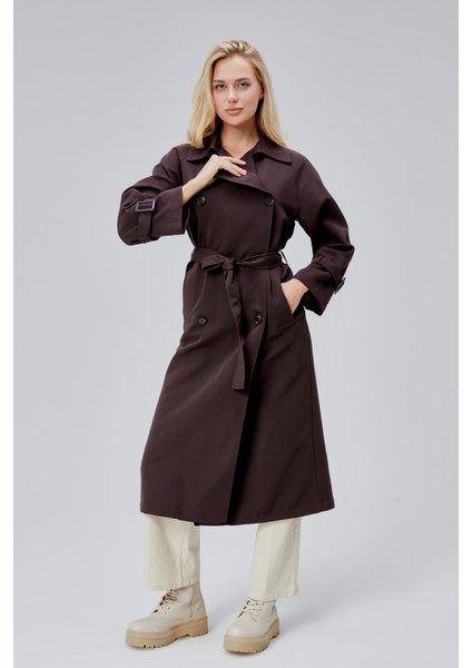 Acı Kahve Oversize Kuşaklı Trençkot indirimleri