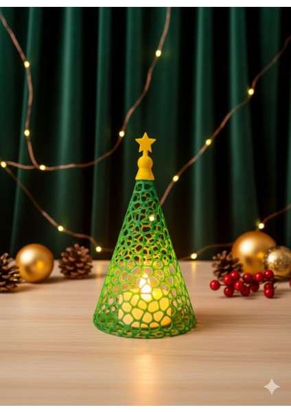 Ceresshop Yılbaşı Çam Ağacı Mumluk – Işıklı Dekoratif Tealight Yeşil