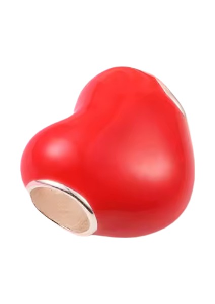Tatlı Kırmızı Renk Kalp Gümüş Charm