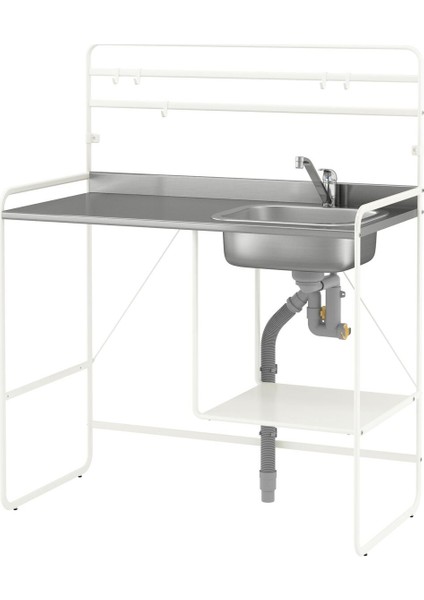 Mini mutfak, beyaz-paslanmaz çelik, 112x56x139 cm