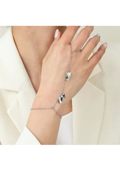 Zarif Gümüş Renk Kelebek Zincirli Kadın Şahmeran