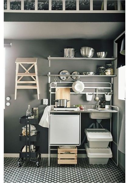 Mini mutfak, beyaz-paslanmaz çelik, 112x56x139 cm modelleri