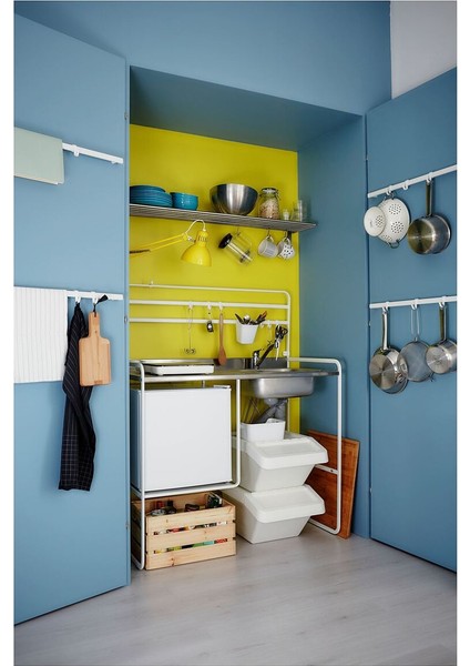 Mini mutfak, beyaz-paslanmaz çelik, 112x56x139 cm fırsatları