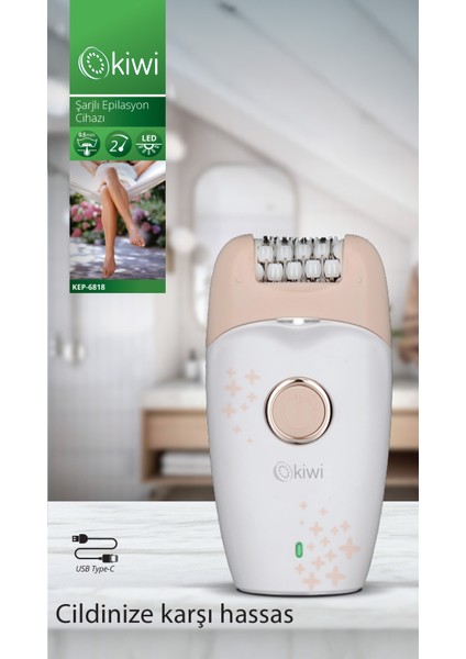 KEP-6818 Şarjlı LED Işıklı Epilasyon Cihazı Pembe, Kolay ve Hızlı Kullanım