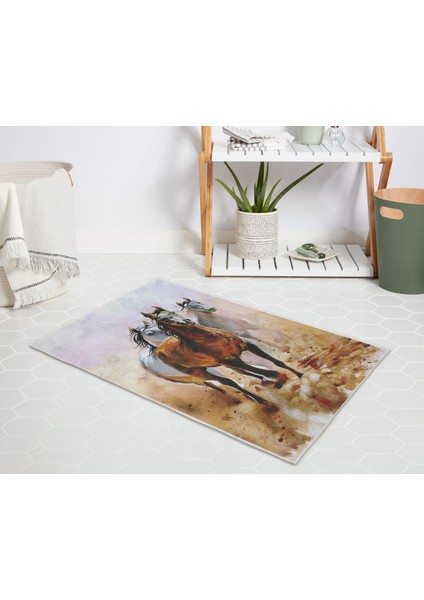Banyo Halısı Dijital Baskılı Banyo Paspası 50X80 Polyester Kaymaz Tabanlı Duş Paspası Horses