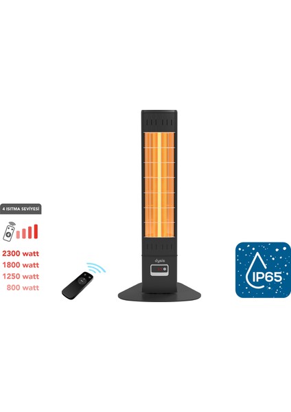 Single x Karbon Serisi IP65 Suya-Toza Dayanıklı 2300 W Siyah Uzaktan Kumandalı İç/Dış Mekan Isıtıcı