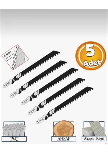 Plastik Ahşap Mdf Kesim Dekupaj Testere Bıçağı Yedek 10 cm Bıçak T111C (5 Adet Set)