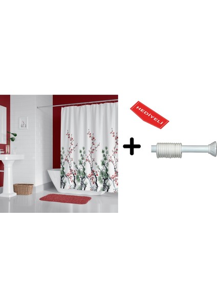Banyo Duş Perdesi 7766 120X200 Perde Borusu Askı Aparatı 90X130 Hediyeli