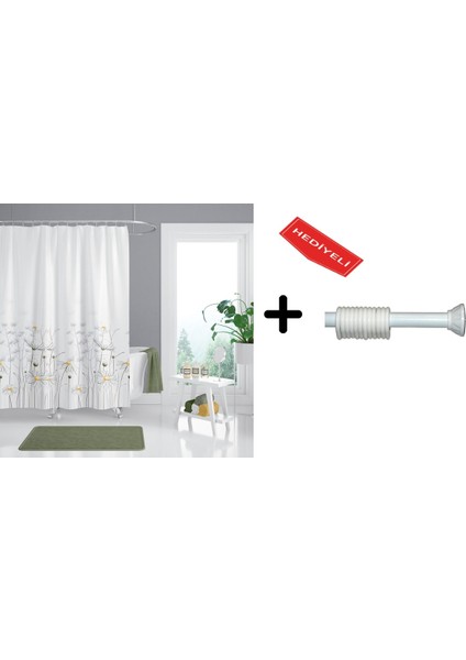 Banyo Duş Perdesi 8441 120X200 Perde Borusu Askı Aparatı 90X130 Hediyeli