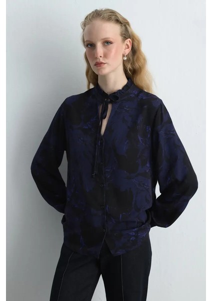 Anka Koleksiyonu Desenli Bluz - Lacivert