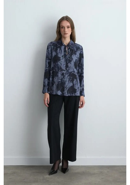 Anka Koleksiyonu Desenli Viskon Bluz - Lacivert fiyatları