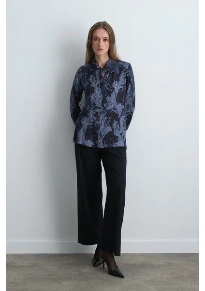 Anka Koleksiyonu Desenli Viskon Bluz - Lacivert modelleri