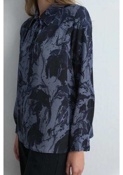 Anka Koleksiyonu Desenli Viskon Bluz - Lacivert indirimleri