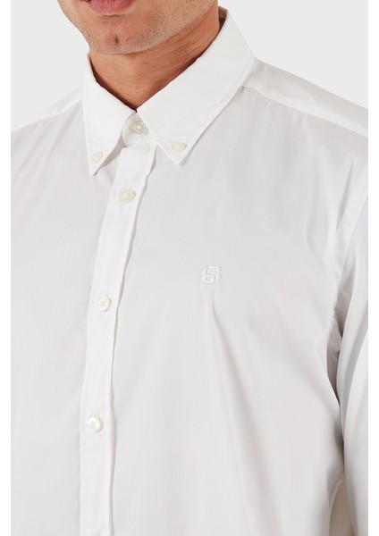 Pamuklu Slim Fit Düğmeli Yaka Uzun Kollu Gömlek Erkek Gömlek 50545227 100