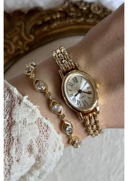 Munchies Gold Vintage Çelik Kordon Kadın Kol Saati fırsatları