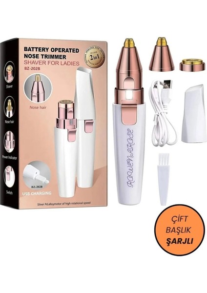 Şarjlı Yüz ve Kaş Epilatör, Tüy Alma ve Traş Makinesi Beyaz