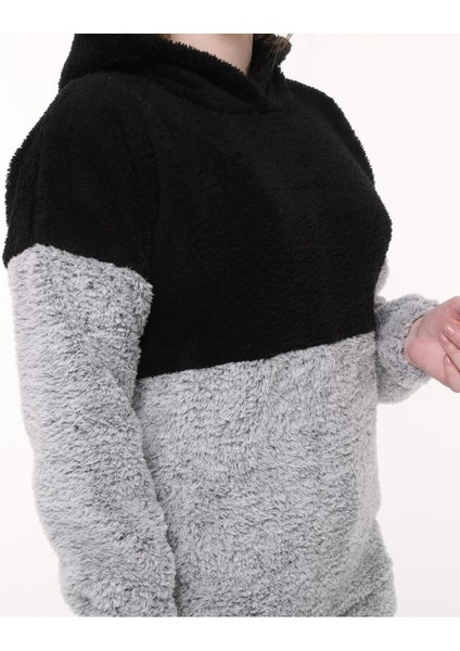 Wellsoft Kadın Sweatshirt - Kışlık Kadın Gri Sweatshirt Peluş Düşük Omuz fiyatları