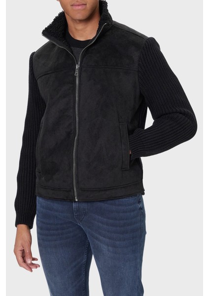 Ls Mn Suede Regular Fit Dik Yaka Örgü Detaylı Ceket M5BR79Z5570 Erkek Ceket M5BR79 Z5570 Jblk
