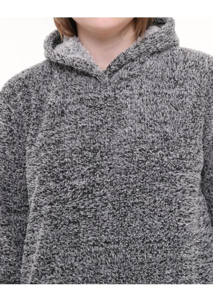 Wellsoft Kadın Sweatshirt - Kışlık Kadın Gri Sweatshirt Peluş Düşük Omuz fiyatları