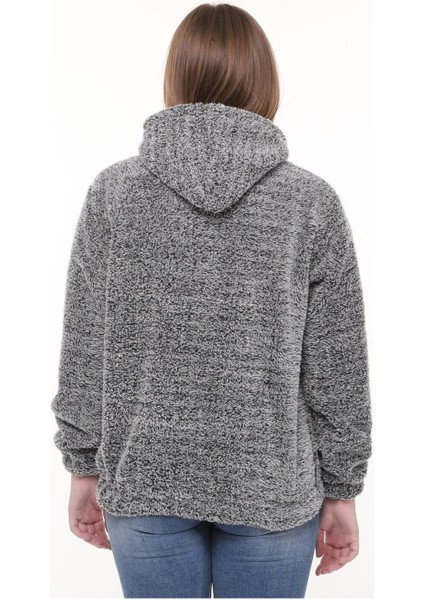 Wellsoft Kadın Sweatshirt - Kışlık Kadın Gri Sweatshirt Peluş Düşük Omuz fırsatları
