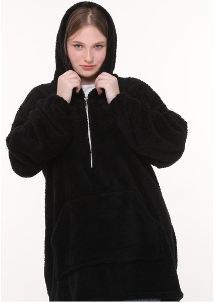 Wellsoft Kadın Sweatshirt - Kışlık Kadın Siyah Sweatshirt Peluş fiyatları