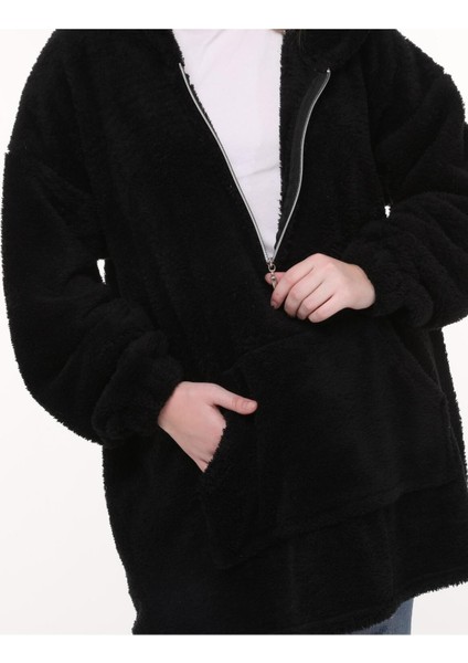 Wellsoft Kadın Sweatshirt - Kışlık Kadın Siyah Sweatshirt Peluş modelleri