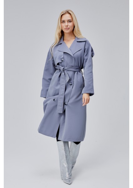 Gri Oversize Astarlı Uzun Trençkot fiyatları