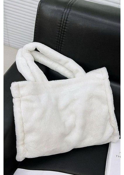 Peluş Beyaz Yumuşak Dokulu Tote Omuz Çantası fiyatları