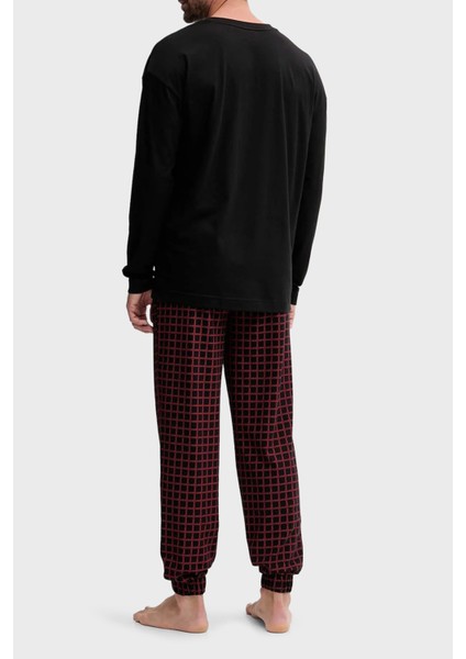 Kareli Pamuklu Relaxed Fit Uzun Kollu Pijama Takımı Erkek Pijama Takımı 50550098 961 fiyatları