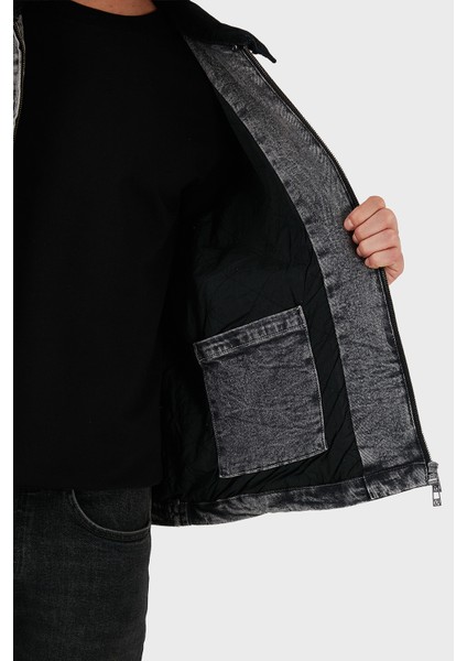 Pamuklu Regular Fit Çıkarılabilir Kadife Yaka Kot Ceket Erkek Kot Ceket XM001918 AF18827 M8088