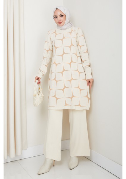 Takım Yıldız Desenli Simli Triko Pantolonlu Tunik modelleri