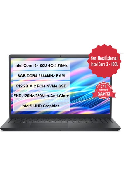 15 Intel Core i3-100U 8GB DDR4 RAM 512GB M.2 SSD 15.6" FHD Ubuntu DC15250