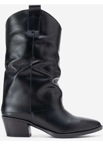 Kadın Geniş Kesim Kısa Topuklu Çizme Gerçek Deri Rg 3019 Siyah