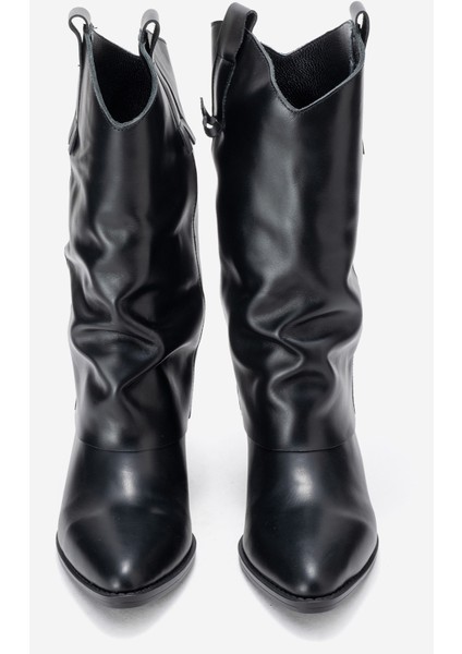 Kadın Geniş Kesim Kısa Topuklu Çizme Gerçek Deri Rg 3019 Siyah indirimleri