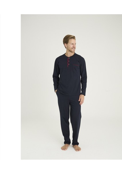 Battal Kly Jakarlı Patlı Uzun Kol Büyük Beden Erkek Pijama Takım