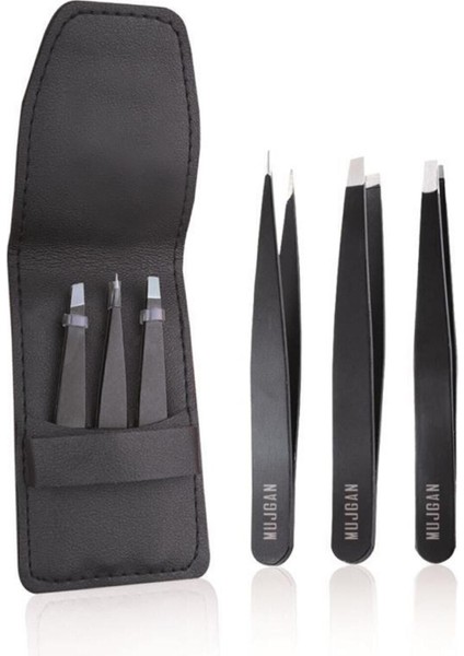 Şık 3'lü Siyah Deri Çantalı Cımbız Seti, Kaliteli ve Kullanışlı Tasarım