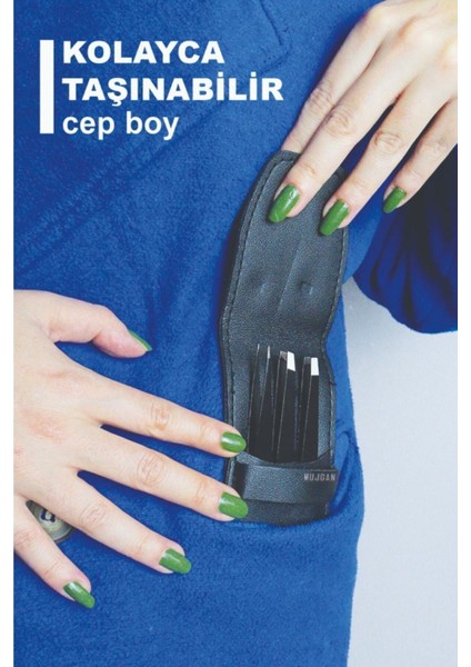 Şık 3'lü Siyah Deri Çantalı Cımbız Seti, Kaliteli ve Kullanışlı Tasarım