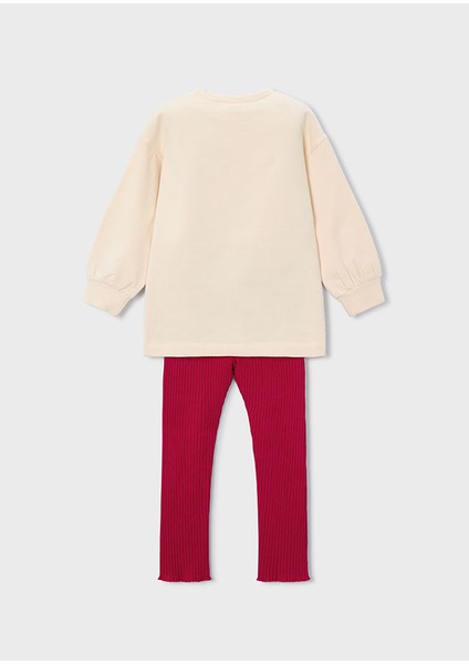 4-10 Yaş Kız Çocuk Bej Kedi Baskılı Şardonlu Sweat ve Kırmızı Kaşkorse Tayt Takım fiyatları