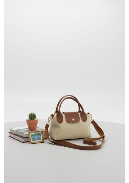 Kadın Hasır Kanvas Çapraz Askılı Mini El ve Omuz Çantası