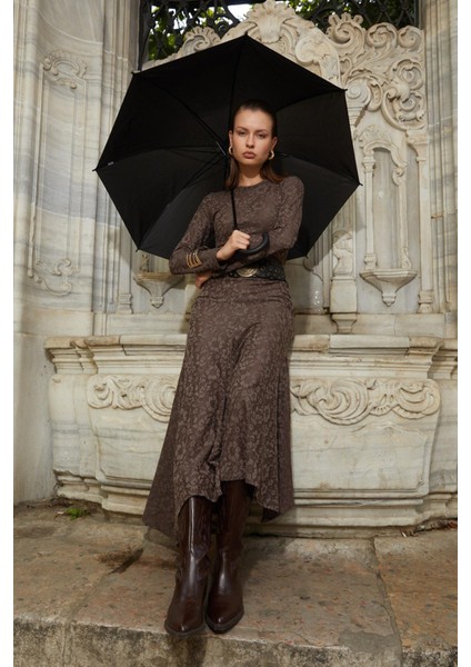 Kadın Kahve Bisiklet Yaka Desenli Volanlı ELBISE(111) indirimleri