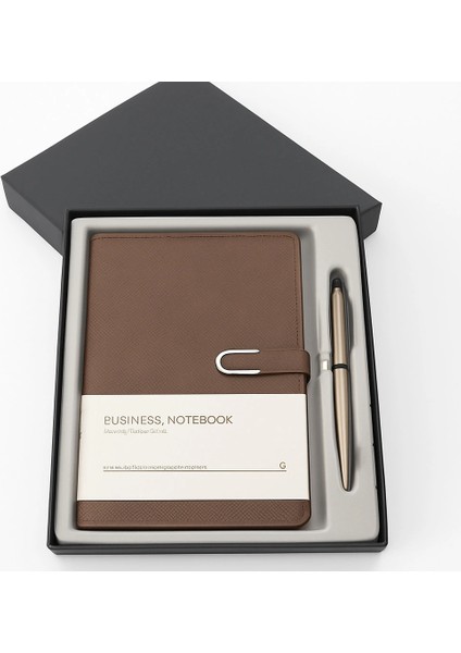 Kumaş Mıknatıs Kapaklı Kalemli Ajanda Günlük Not Defteri Notebook Kahve