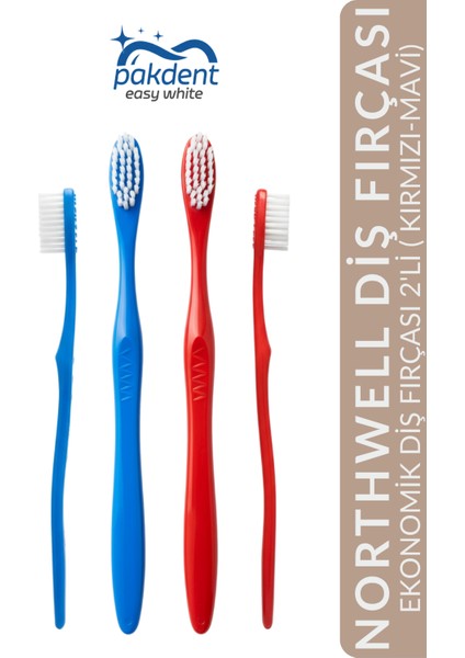 Northwell Diş Fırçası 2'li Set ( Kırmızı - Mavi ) | Orta Sertlik | Ince ve Dayanıklı Yapı