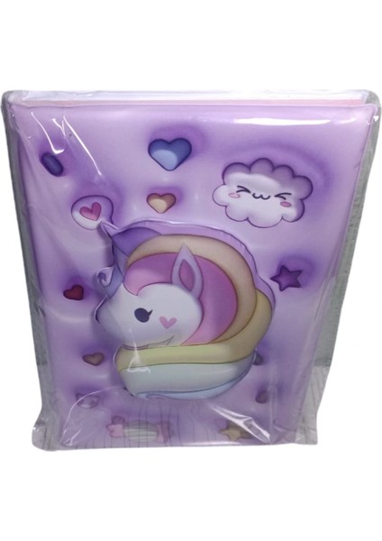 Puffy Kabartma Yüzey ( 14*20 Cm) 80 Yaprak Renkli Çizgili Hatıra Defteri ( Violet Unicorn ) fiyatları