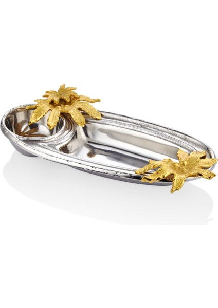 Palma Gold Çiçekli Silver Çift Bölmeli Kase 40.6 x 20.3 x 8.25 cm fiyatları