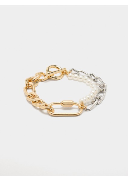 Iki Renkli Inci Görünümlü Bağlantılı Bileklik