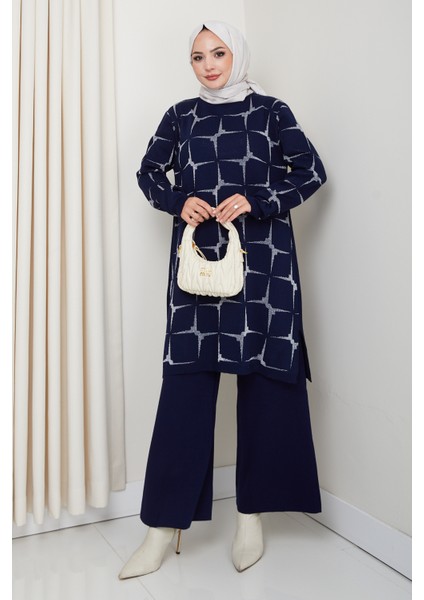 Takım Yıldız Desenli Simli Triko Pantolonlu Tunik modelleri
